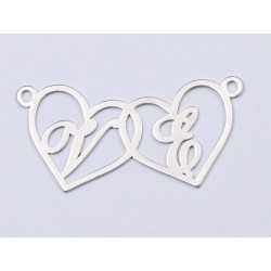 Inimioare decupate din argint cu 2 initiale 25x10mm 0.6mm