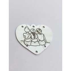 E0302-G-Decupaj link inima decupata 3 surori/prietene din argint 925 25x23mm 0.5mm-1 buc