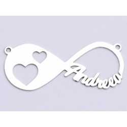Infinit decupat din argint cu 1 nume si inimioare decupate cca 16x38mm Infinit decupat din argint cu 1 nume si inimioare decupate cca 16x38mm