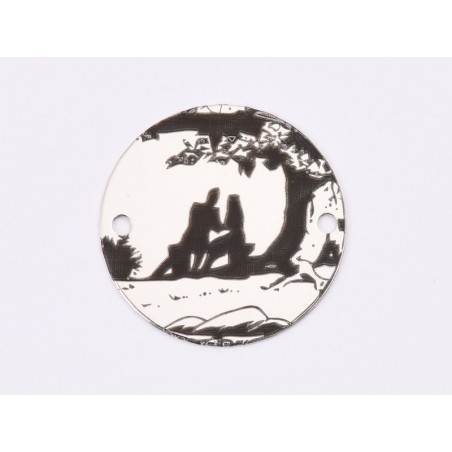 E1315 GS Link rotund argint 925 Picnic Scene 16.5mm 1 buc