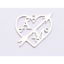 Inima cu sageata din argint 925 cu initiale decupate in 3-4 zile