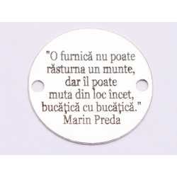 E0707-GS- Link banut argint 925 gravat cu citat Marin Preda 16.5mm diametru 0.33mm grosime