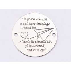 E1449 GS - Link rotund argint 925 "Un prieten adevarat e cel care ..." 16.5mm 1 buc