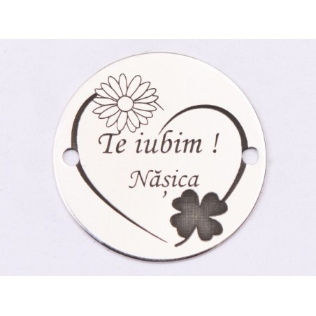 E1454 GS - Link rotund argint 925 "Te iubim! Nasica" 16.5mm 1 buc