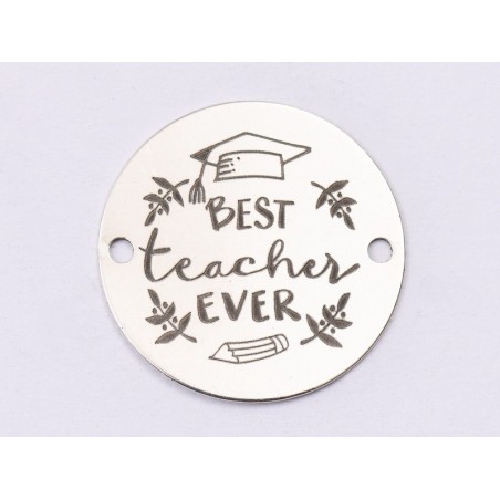 E1477 GS - Link rotund argint 925 Best teacher ever 16.5mm - 1 buc