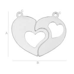 G0791-N-Charm inimioara din 2 bucati 18x22mm STANGA+DREAPTA