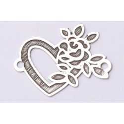 E0655-G-Link argint inima cu trandafir 20*13mm 0.5mm grosime