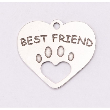 E1173-G-Charm inima din argint "Best friend" 14.5x16.5mm 0.4mm