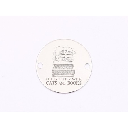 E1867 GS Link Ag 925 "Life is better with cats and books" 16.5mm, 0.3mm - 1 buc