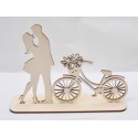 L056- Decoratiune din lemn pentru licheni- Indragostiti cu bicicleta 28x20x7.5cm -1 buc