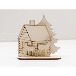 L1011-Decoratiune din lemn "Cabana" 13x13cm