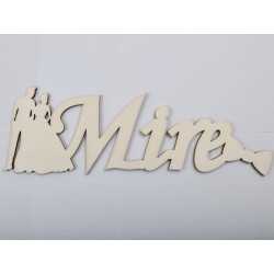 L516-Decupaj lemn text Mire cu figurine si papion 30x9 cm