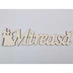L517-Decupaj lemn text Mireasa cu figurine 30x9 cm