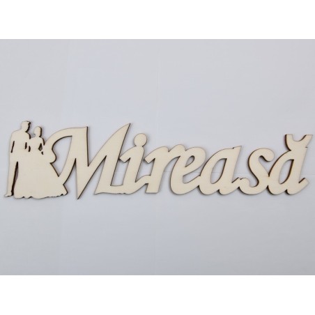 L517-Decupaj lemn text Mireasa cu figurine 30x9 cm