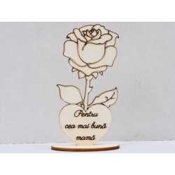 L560-Decupaj lemn floare cu suport "Cea mai buna mama" -1 buc