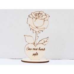 L595-Decupaj lemn floare cu suport "Cea mai buna sefa" -1 buc