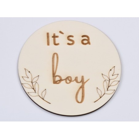 L647-Decoratiune cerc lemn "It`s a boy" 13cm- 1 buc