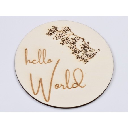 L648-Decoratiune cerc lemn "Hello world" 13cm- 1 buc