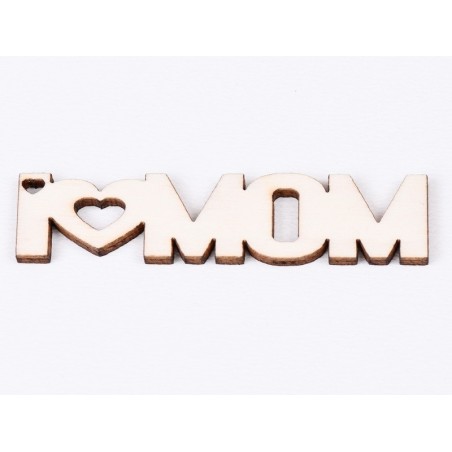 L737-Breloc din placaj "I love Mom" 7.8x1.8 cm - 1 buc