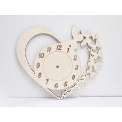 L204-Cadran ceas din lemn Inima cu fluturi- 30x36cm 1buc