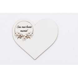 L1051-Decupaj inima MDF alb "Cea mai buna mama", 6x7cm - 1 buc