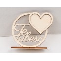 L1071-Decoratiune din lemn Te iubesc cu inima si suport -10cm