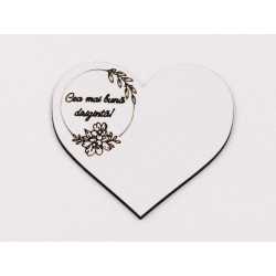 L1077-Decupaj inima flori MDF alb "Cea mai buna diriginta", 6x7cm - 1 buc