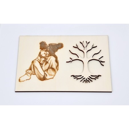 L145-Tablou cu copacul vietii pentru licheni - Mama si bebe -13x20cm