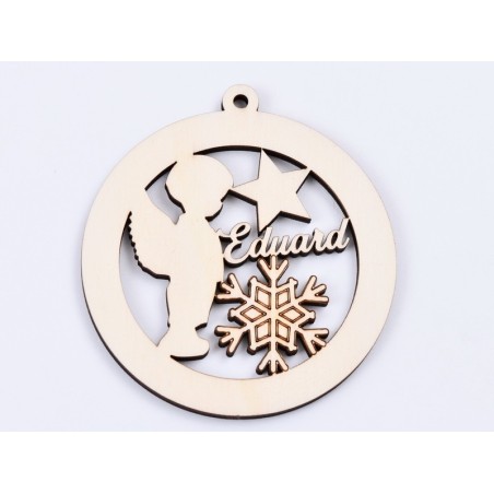 L344-Glob din lemn personalizabil cu numele dorit "Snowflake&star " 7 cm