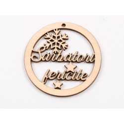 L331-Glob din lemn "Sarbatori Fericite" 7 cm